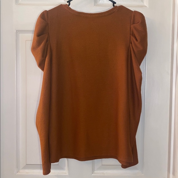 Nine West Burnt Orange Brown Puff Sleeve Sweater Blouse Top - Picture 9 of 12